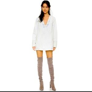 NWOT FREE PEOPLE dreaming of denim tunic dress plunge neck/bell sleeves/boho med